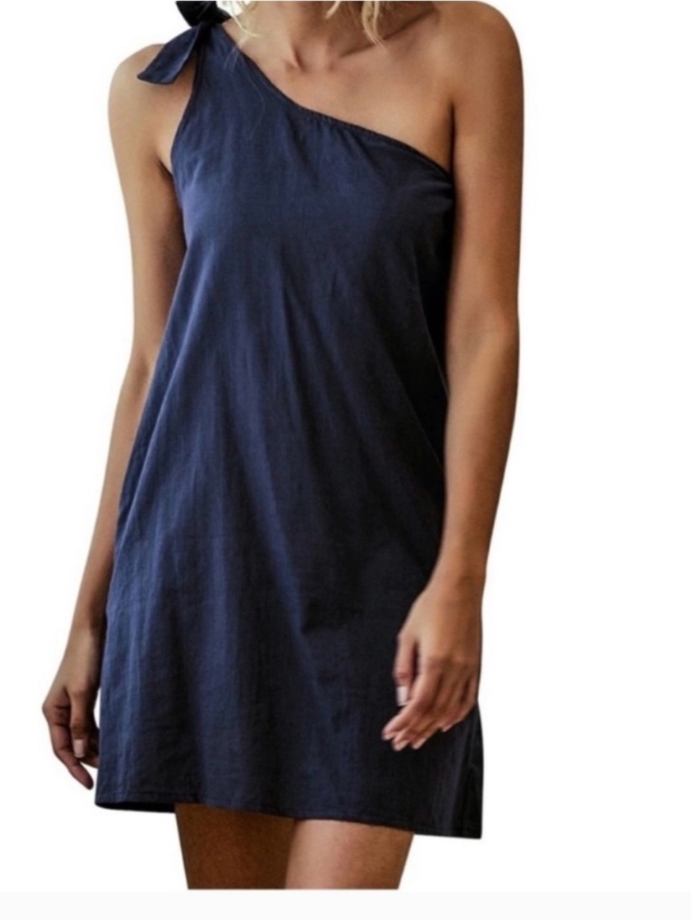 J. Crew Navy One-Shoulder Tie-Shoulder Shift Dress